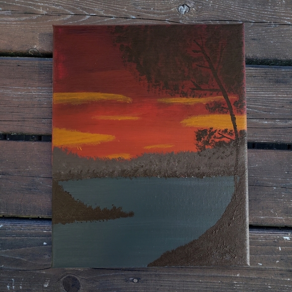 Pendleton Red Rob Roy Luxe Throw & Handmade Acrylic Sunset Canvas Painting NEW - Picture 3 of 11